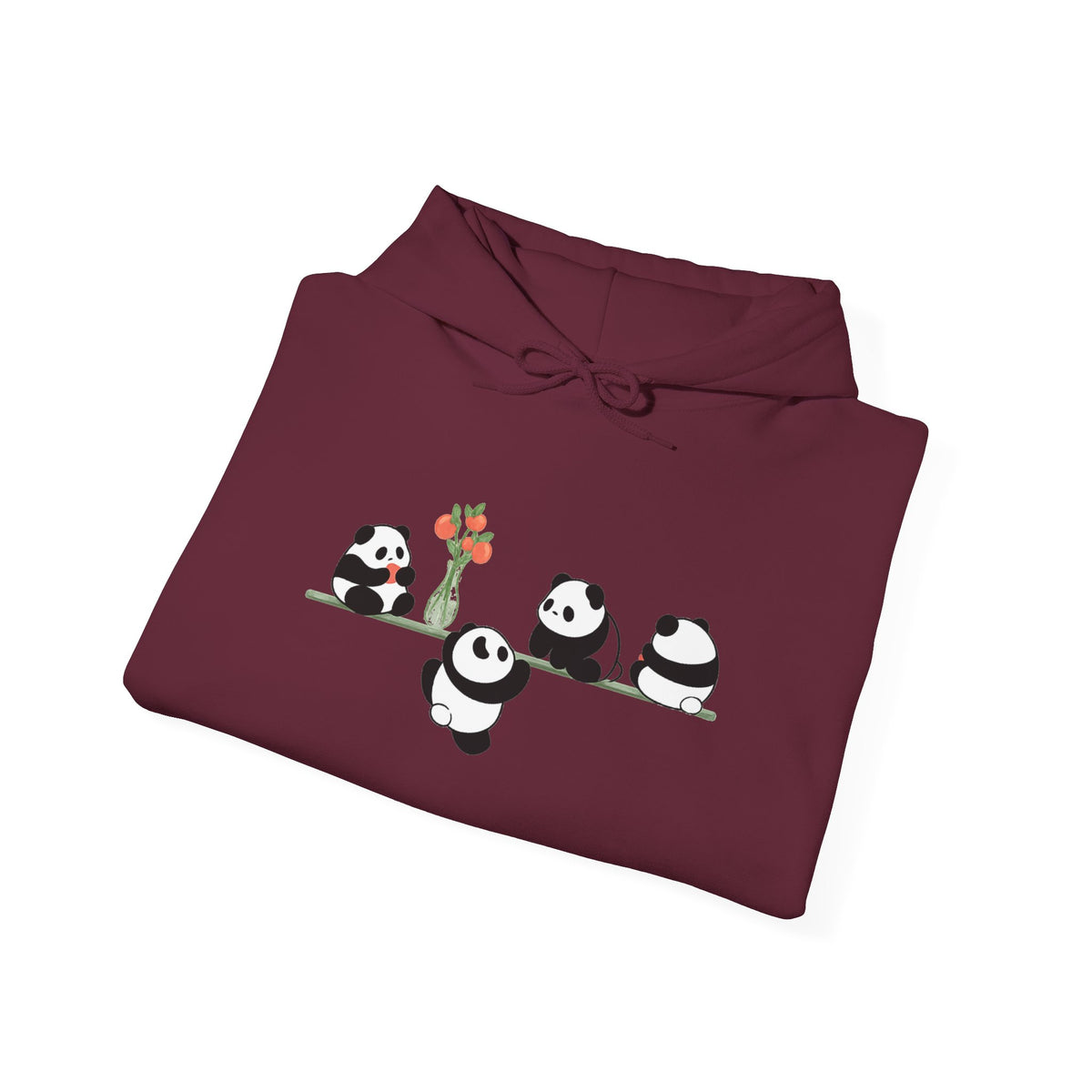 Pandas on a Line Hoodie — Cute Cartoon Pandas Holding Flower Pullover