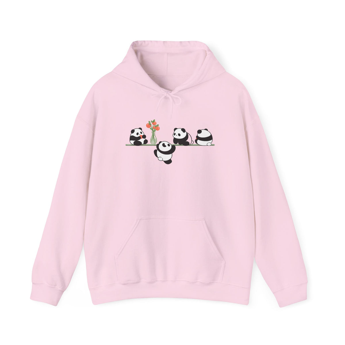 Pandas on a Line Hoodie — Cute Cartoon Pandas Holding Flower Pullover