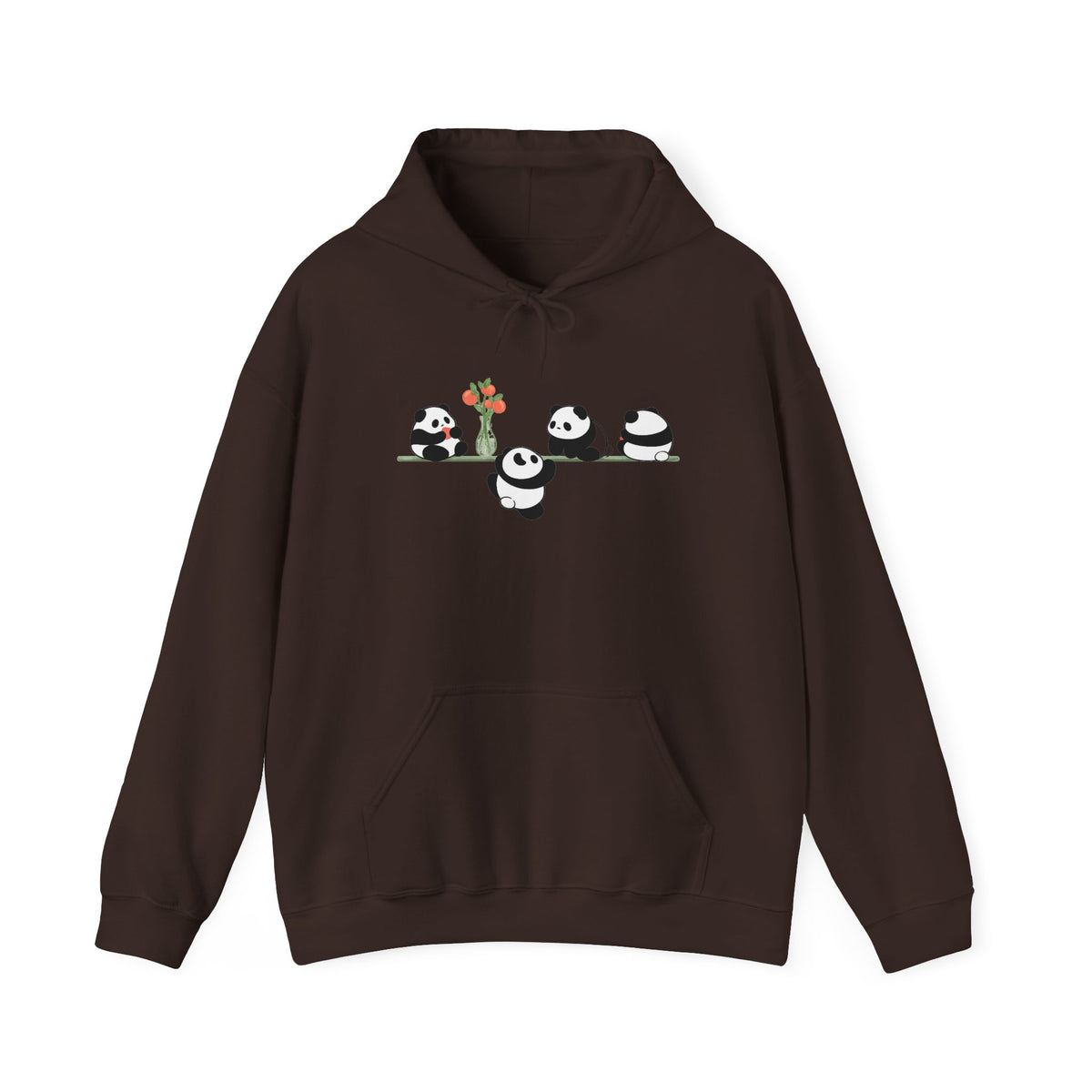 Pandas on a Line Hoodie — Cute Cartoon Pandas Holding Flower Pullover