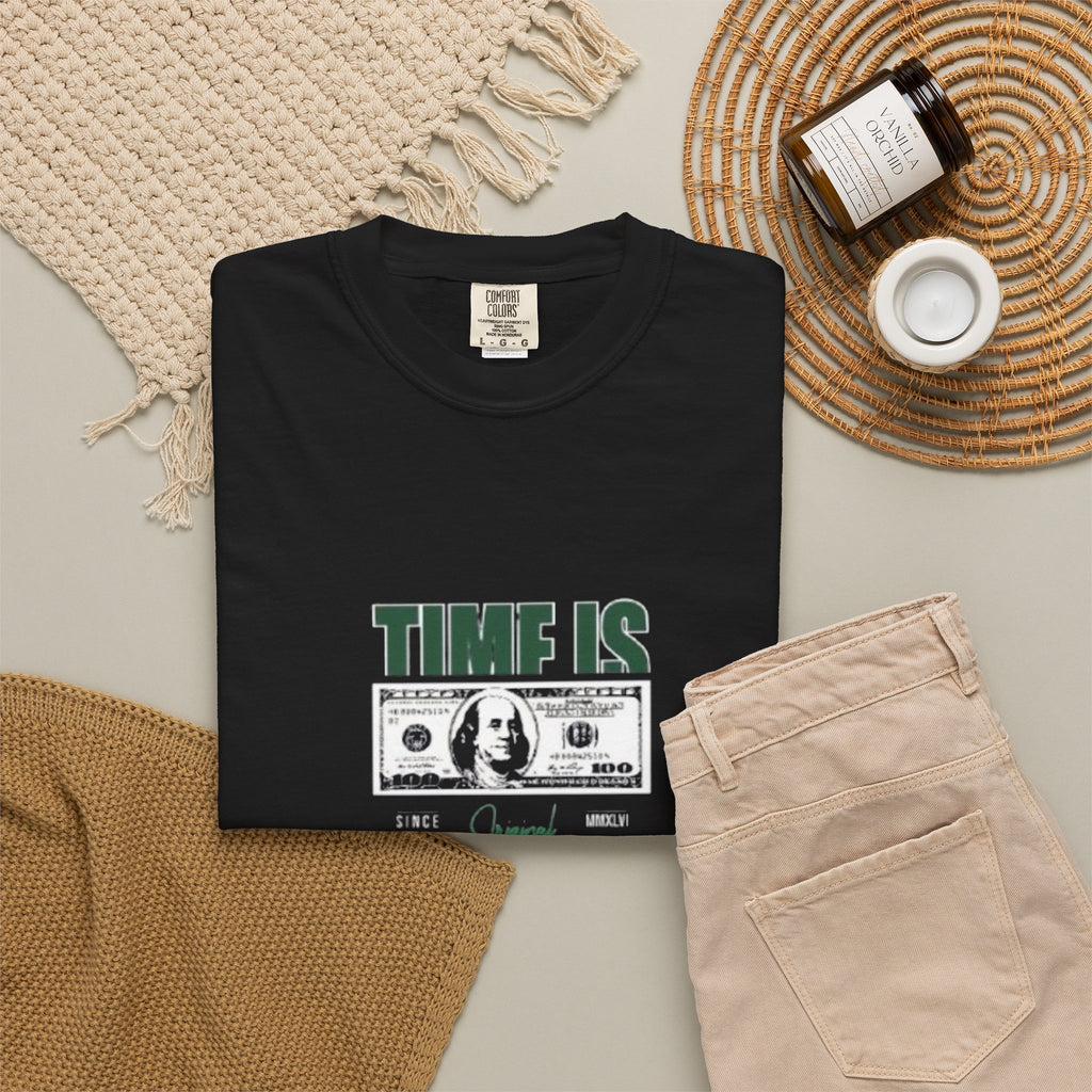Money Vibe T-Shirt — "TIME IS" Graphic Dollar Bill Tee