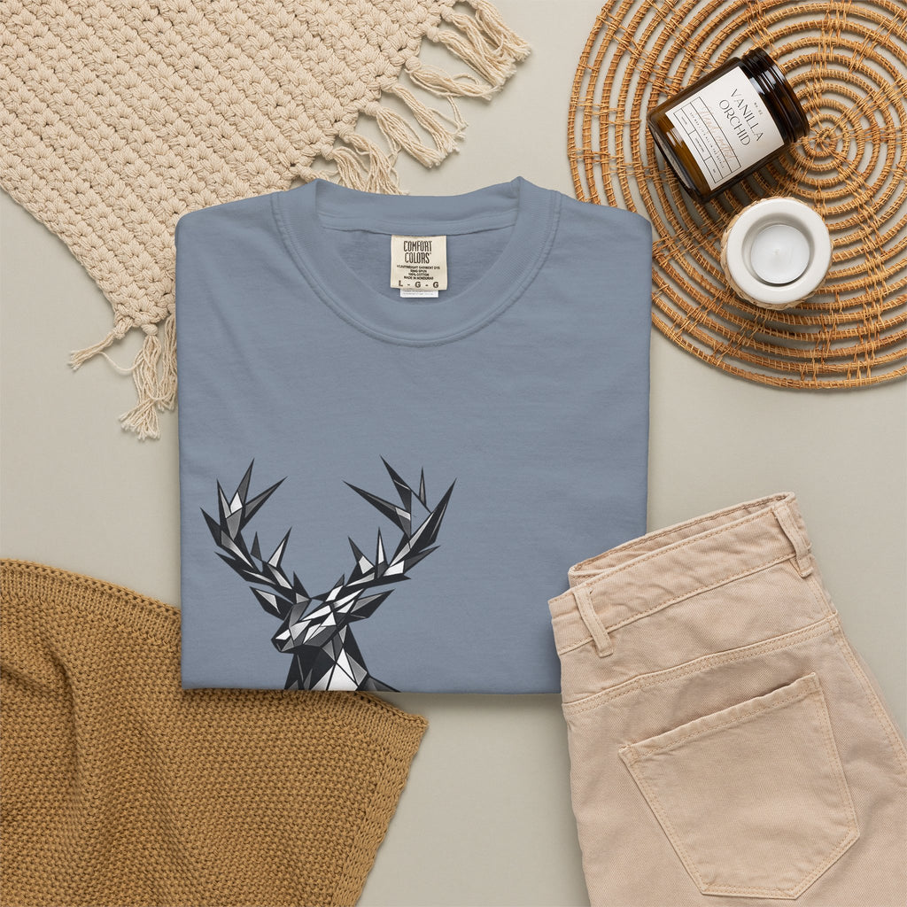 Geometric Stag T-Shirt — Black Polygon Deer Graphic Tee