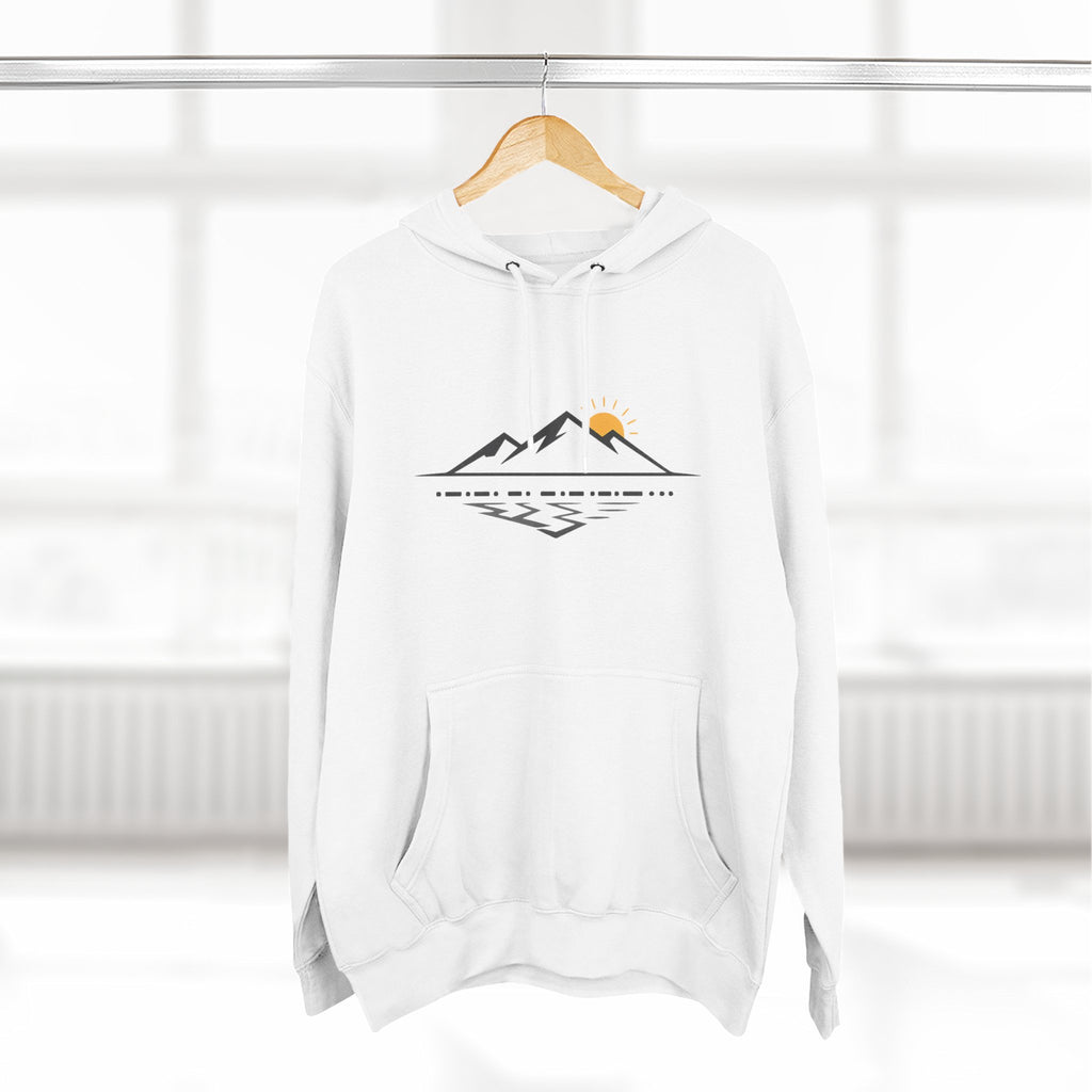 Mountain Sunrise Hoodie — Minimal Outdoor Graphic Pullover