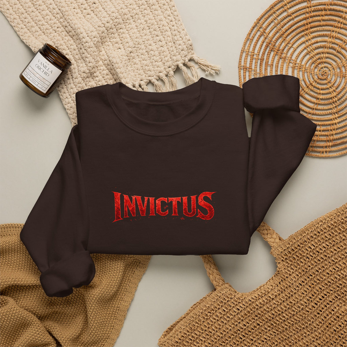 Invictus Crewneck Sweatshirt — Bold Red Script Pullover