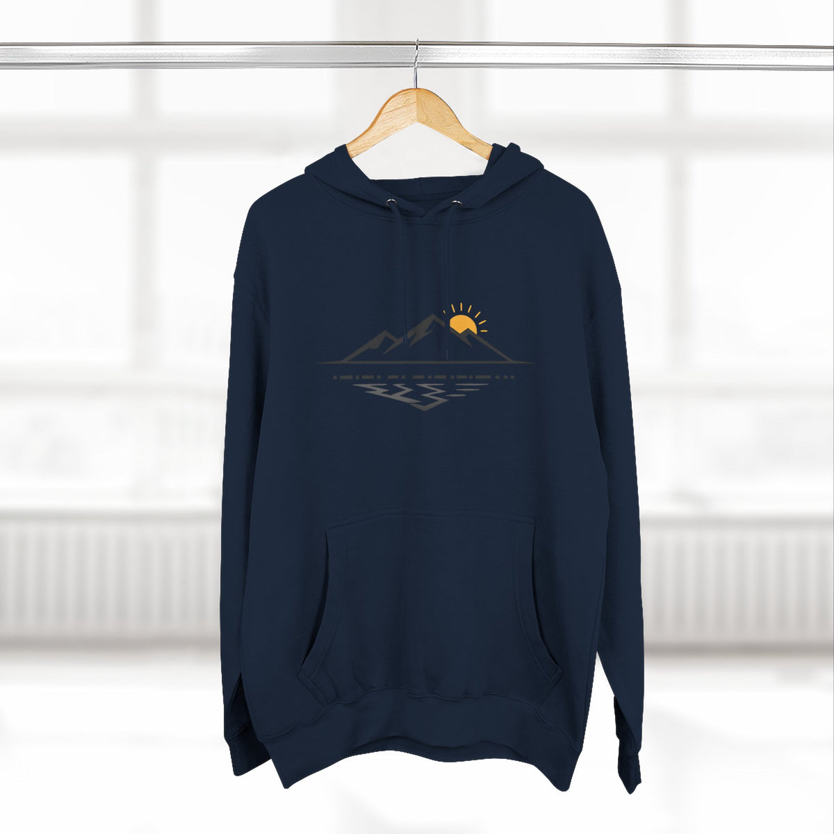 Mountain Sunrise Hoodie — Minimal Outdoor Graphic Pullover