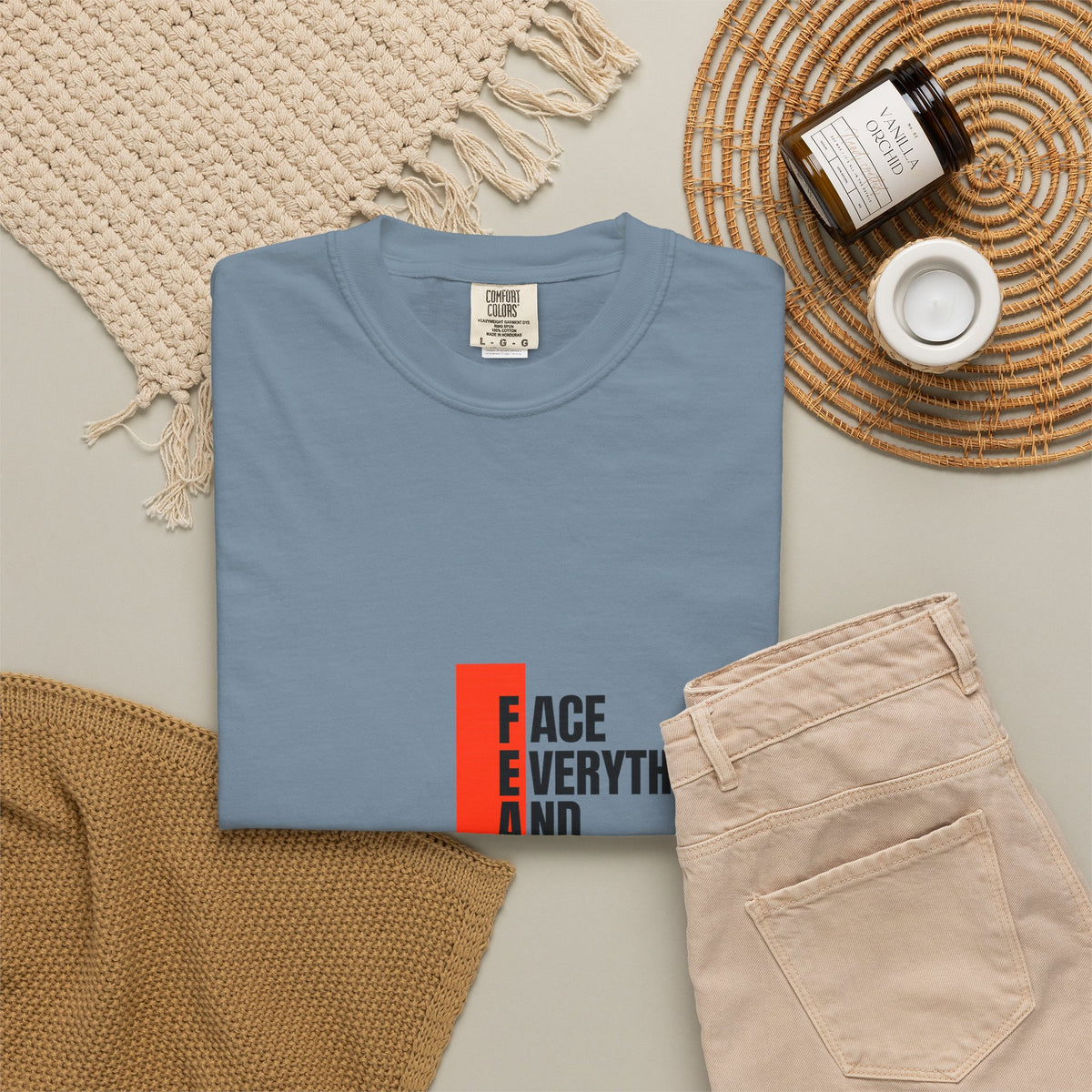 Motivational T-Shirt — "FEAR: Face Everything And Rise" Bold Red Accent
