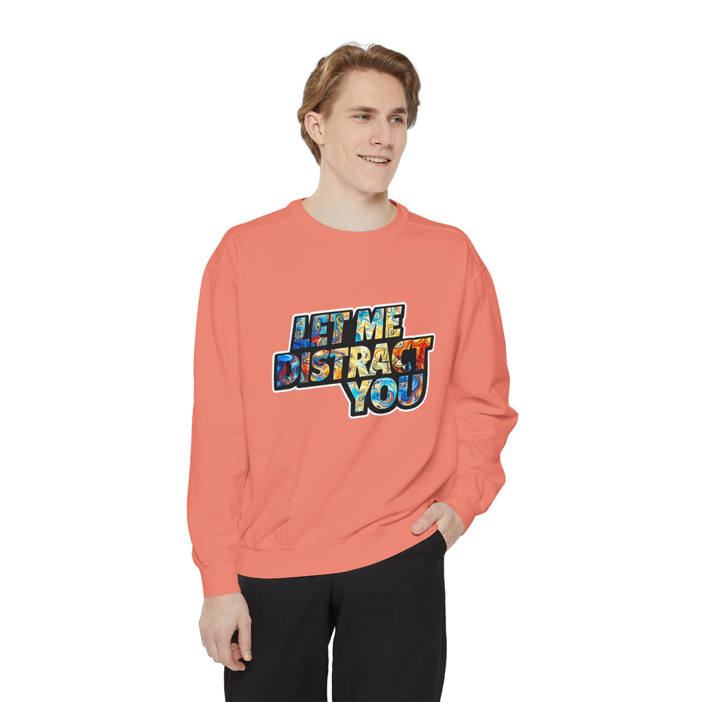 Let Me Distract You Sweatshirt — Colorful Retro Graphic Crewneck