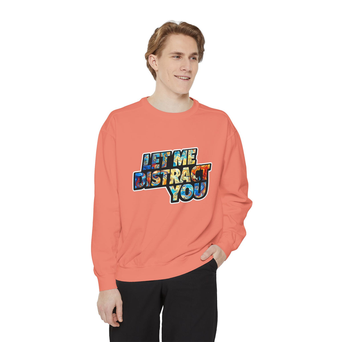 Let Me Distract You Sweatshirt — Colorful Retro Graphic Crewneck