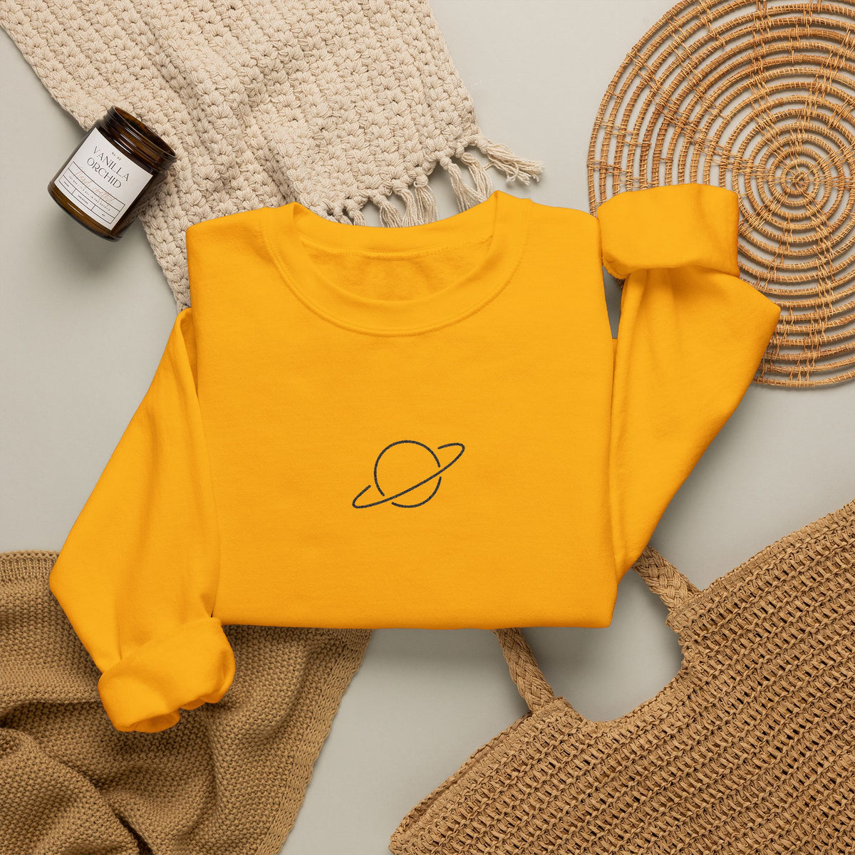 Minimal Planet Crewneck Sweatshirt Embroidered