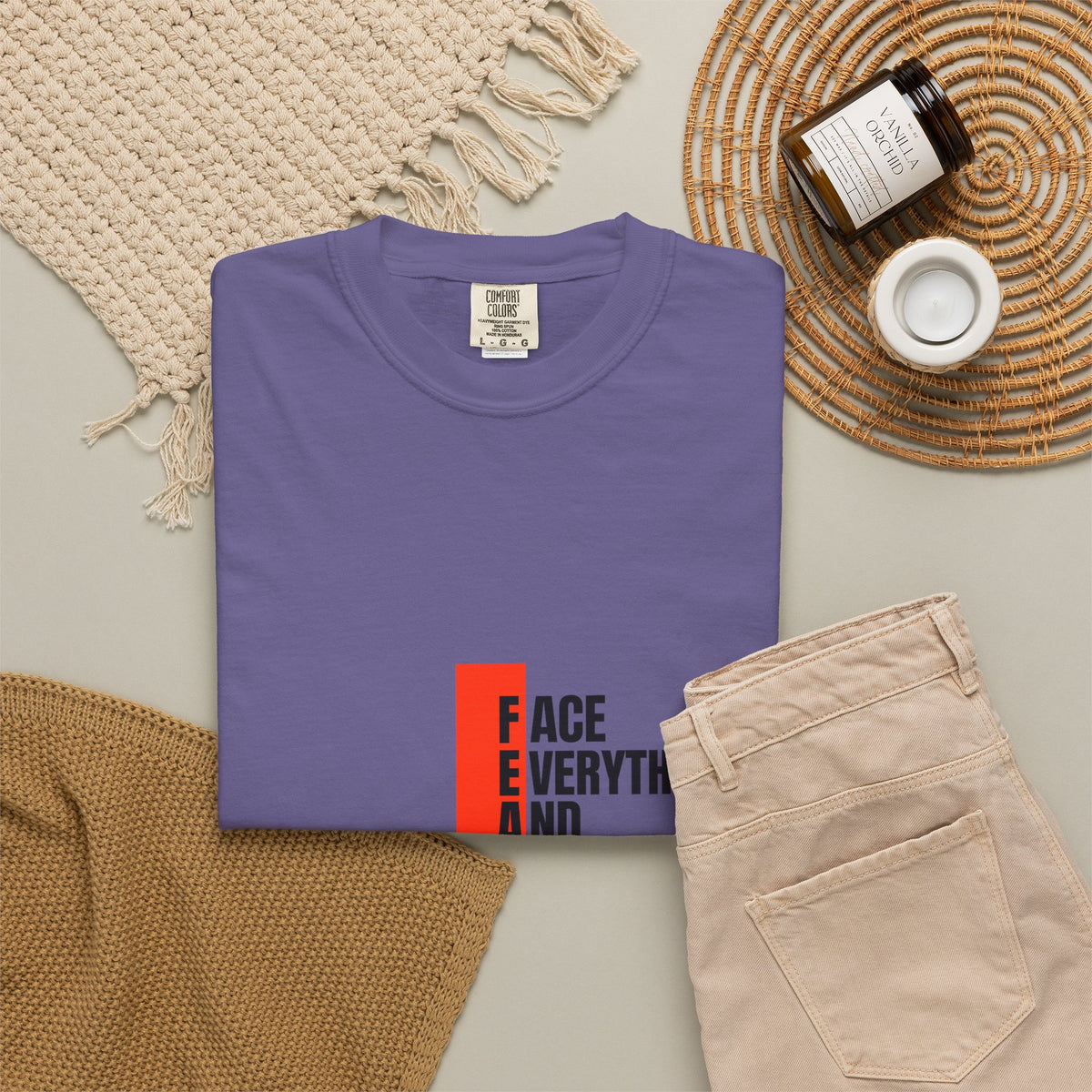 Motivational T-Shirt — "FEAR: Face Everything And Rise" Bold Red Accent
