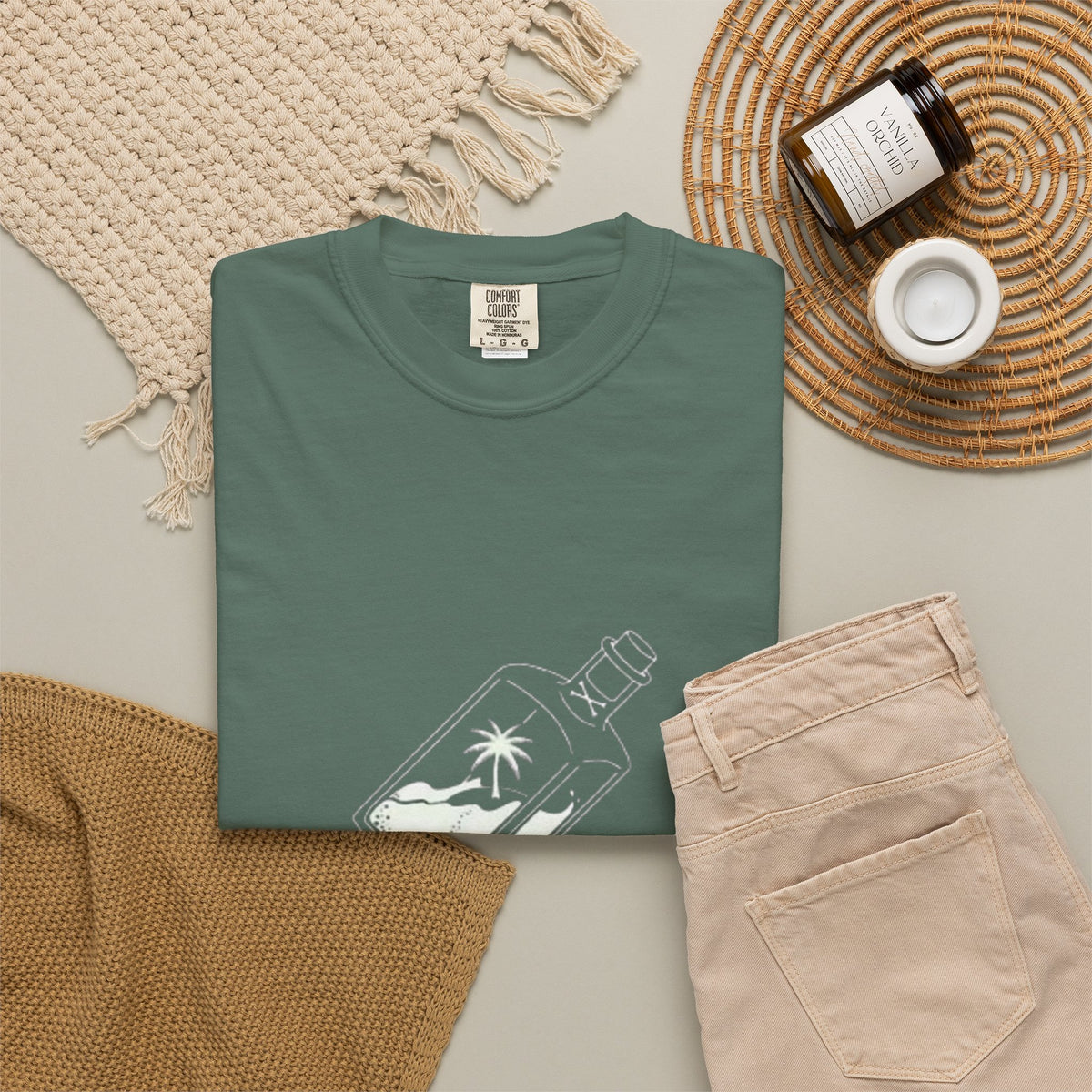 Pocket Island T‑Shirt — Minimal Bottle Isle Graphic Tee