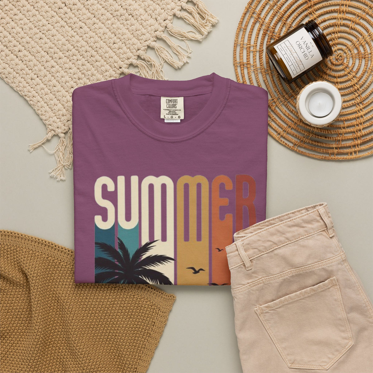Summer Motorcycle Tee — Retro Palm Tree Beach Graphic T-Shirt