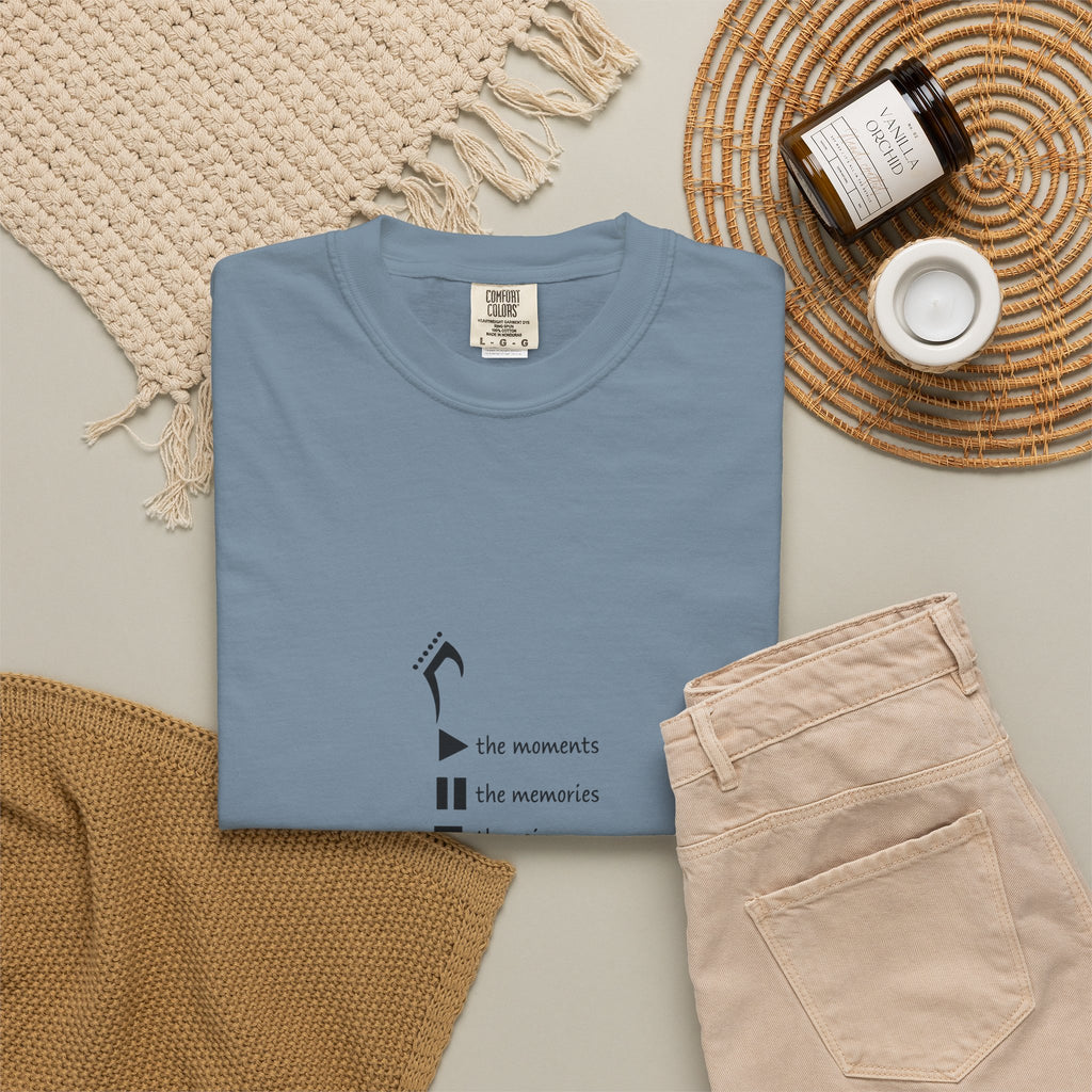 Guitar Silhouette Tee — "Our Moments, Our Memories, Our Music, Our Happiness"