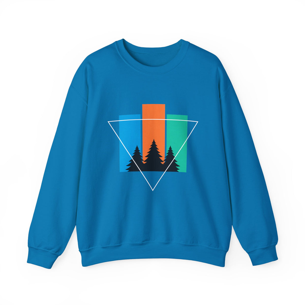 Retro Forest Crewneck Sweatshirt — Colorblock Trees Graphic