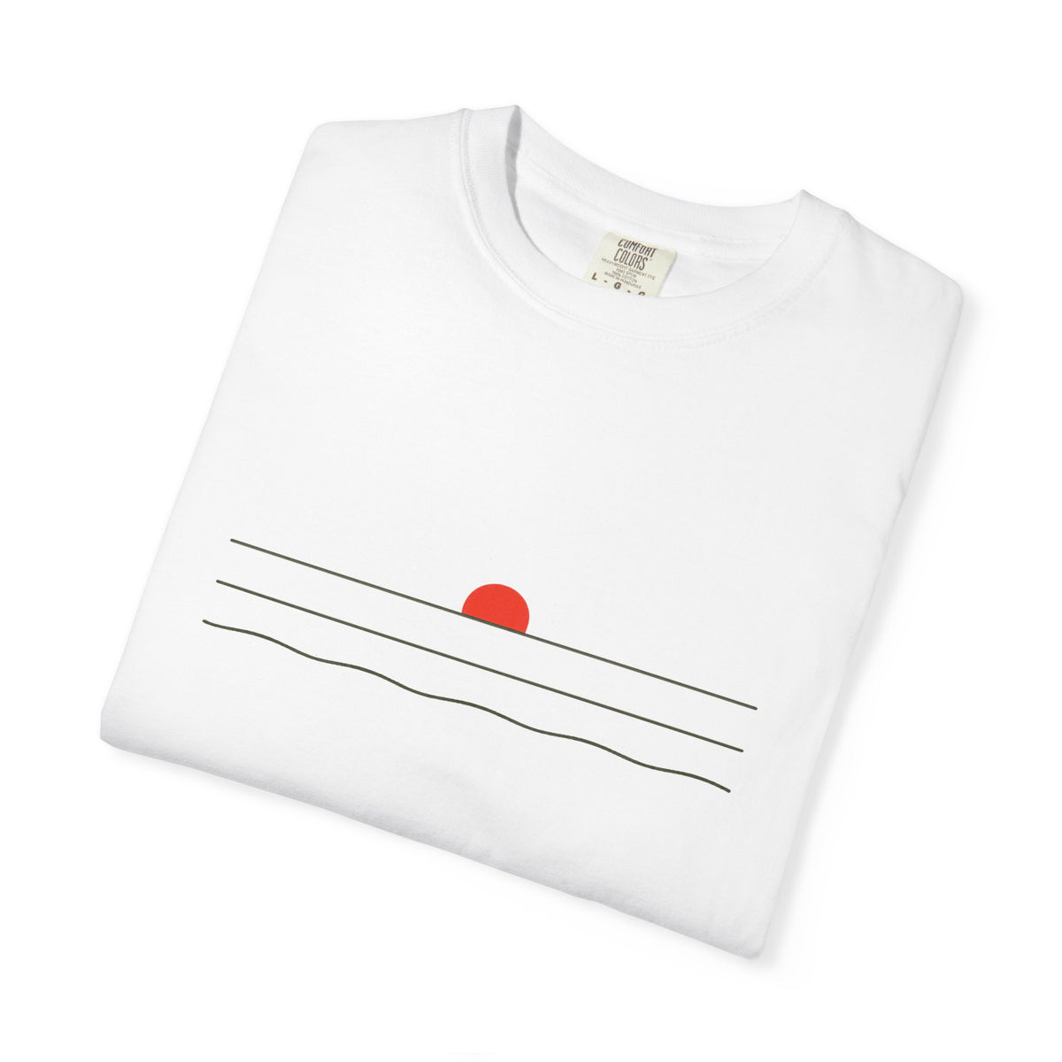 Sunset Minimalist T-Shirt — Red Sun Over Wavy Lines Tee