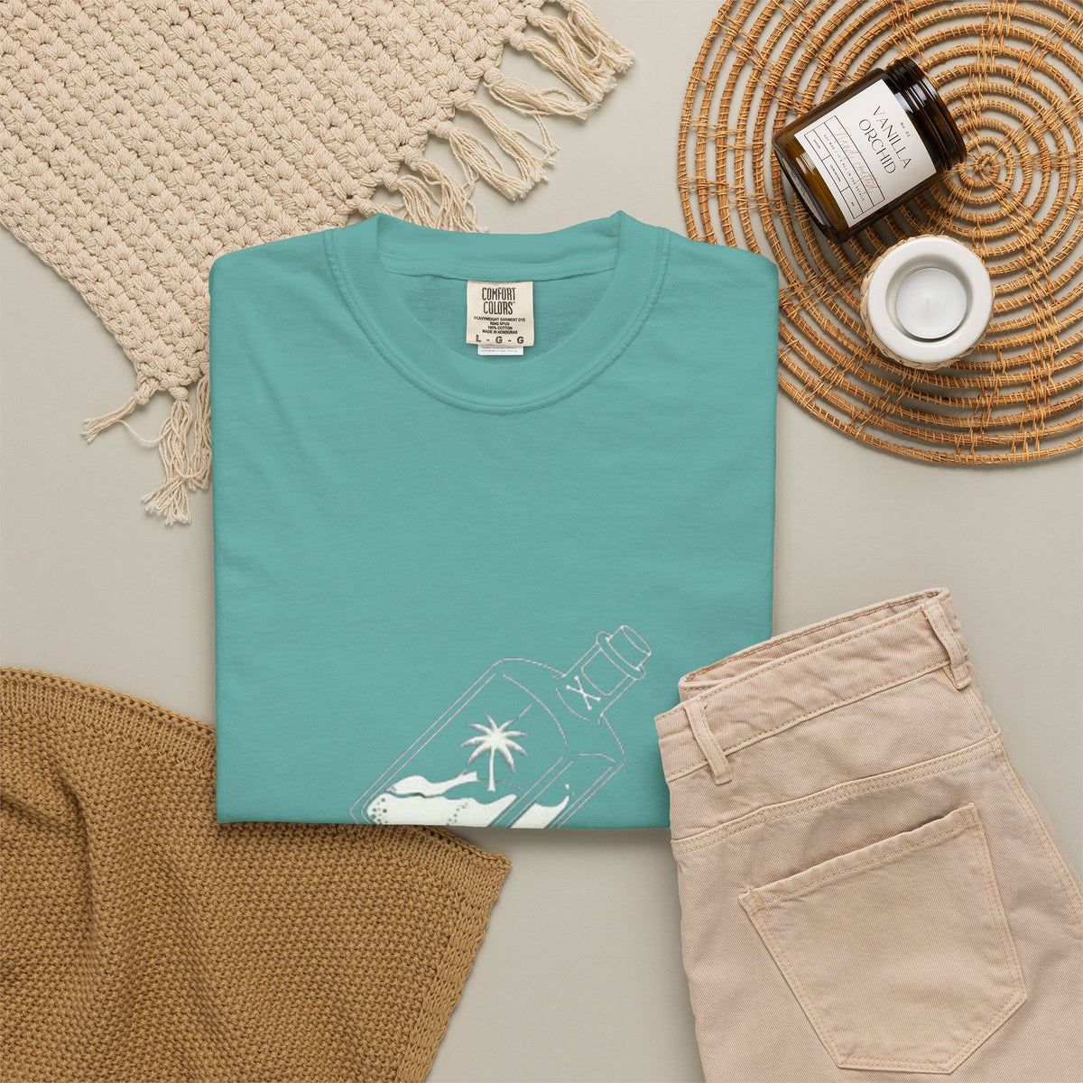 Pocket Island T‑Shirt — Minimal Bottle Isle Graphic Tee