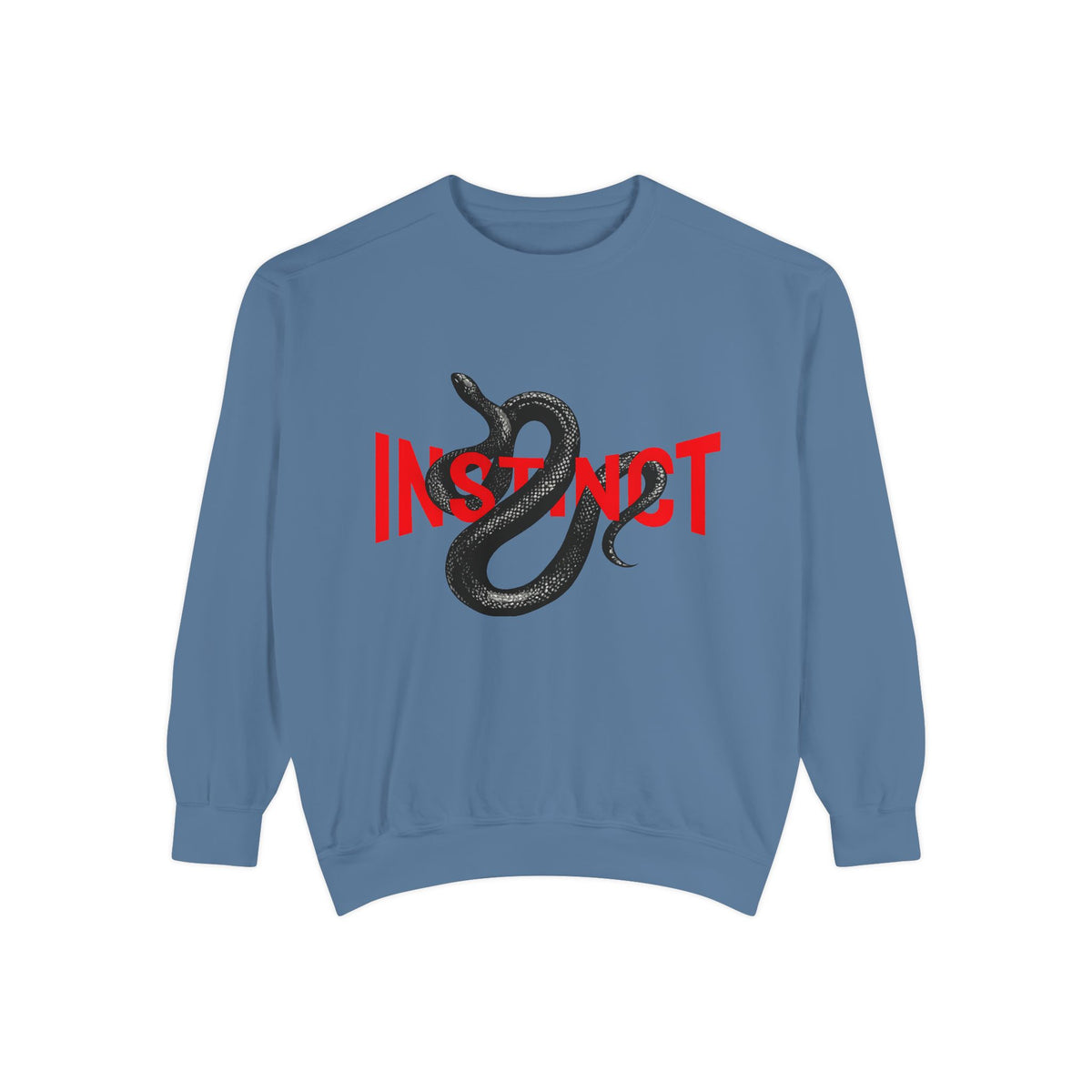 Instinct Snake Sweatshirt — Graphic Crewneck with Bold Red Text