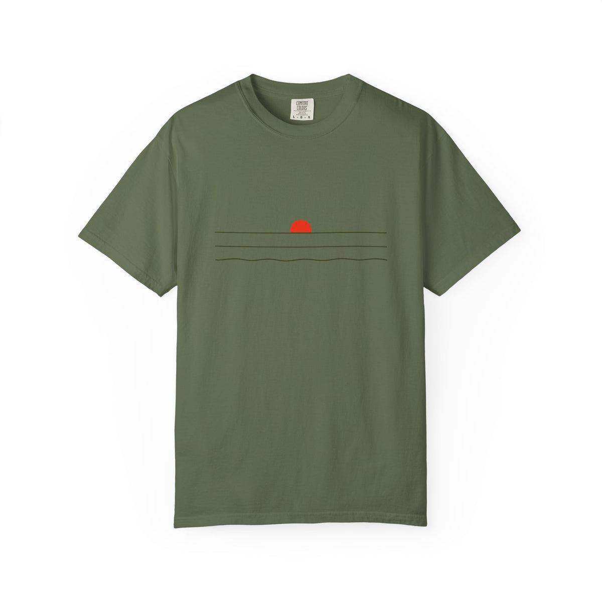 Sunset Minimalist T-Shirt — Red Sun Over Wavy Lines Tee