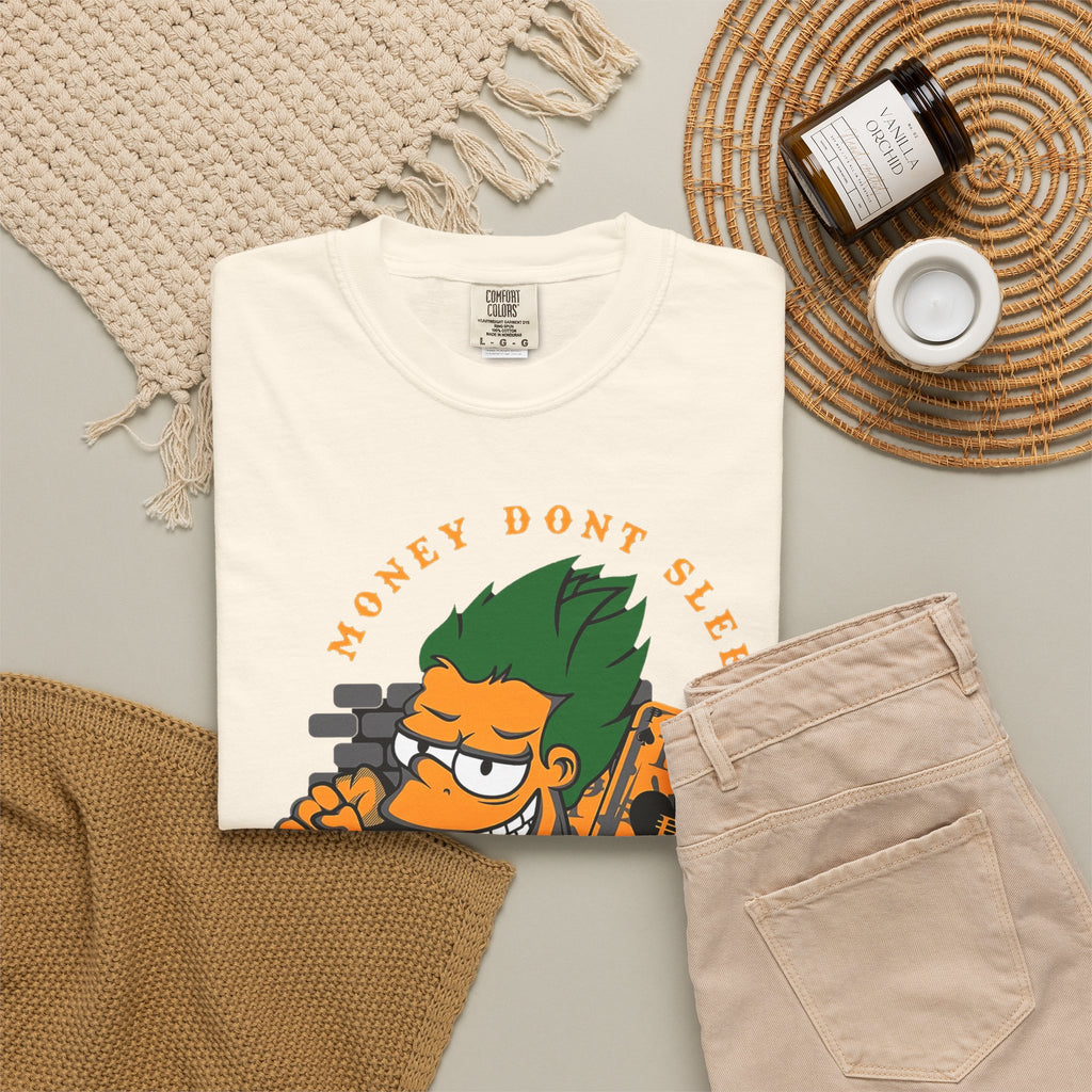 T-Shirt — 'Money Don’t Sleep' Cartoon Hustle Tee