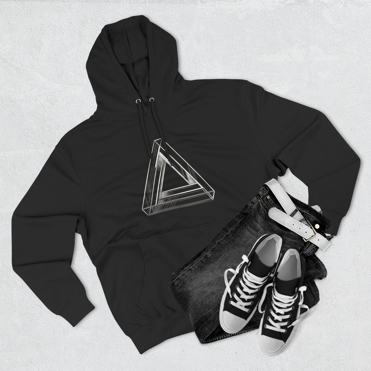 Minimal Geometric Triangle Hoodie — Three-Panel Illusion Design