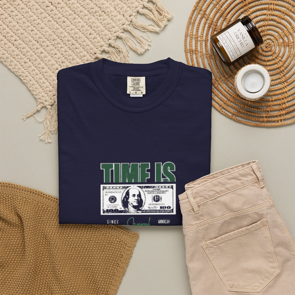 Money Vibe T-Shirt — "TIME IS" Graphic Dollar Bill Tee