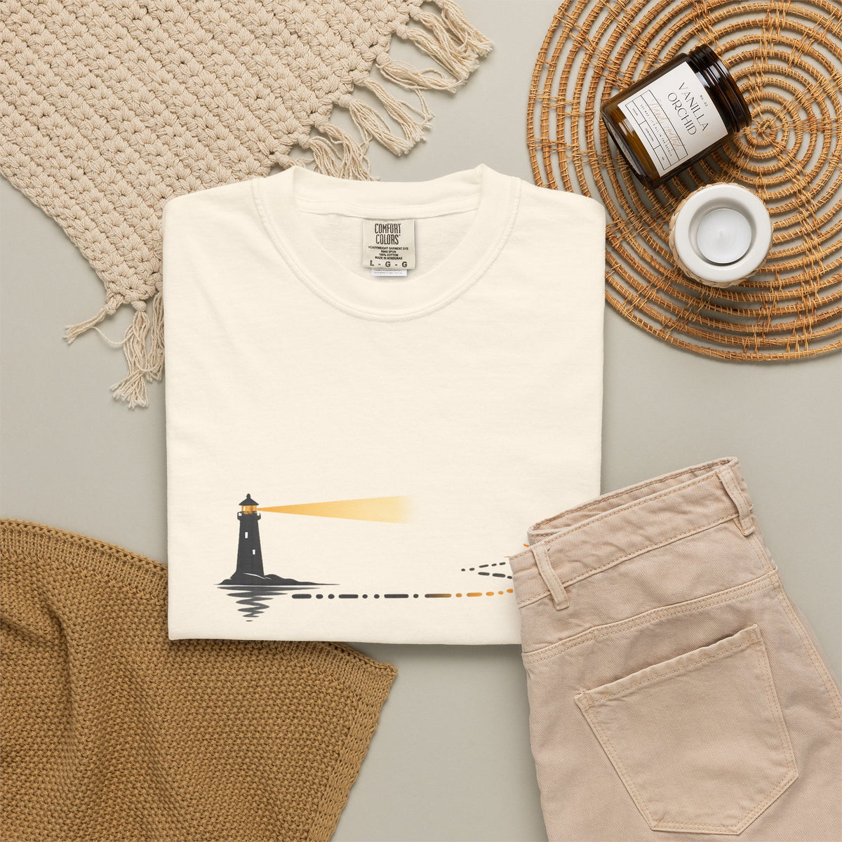 Lighthouse Sunset T-Shirt — Nautical Coastal Tee with Beacon Graphic