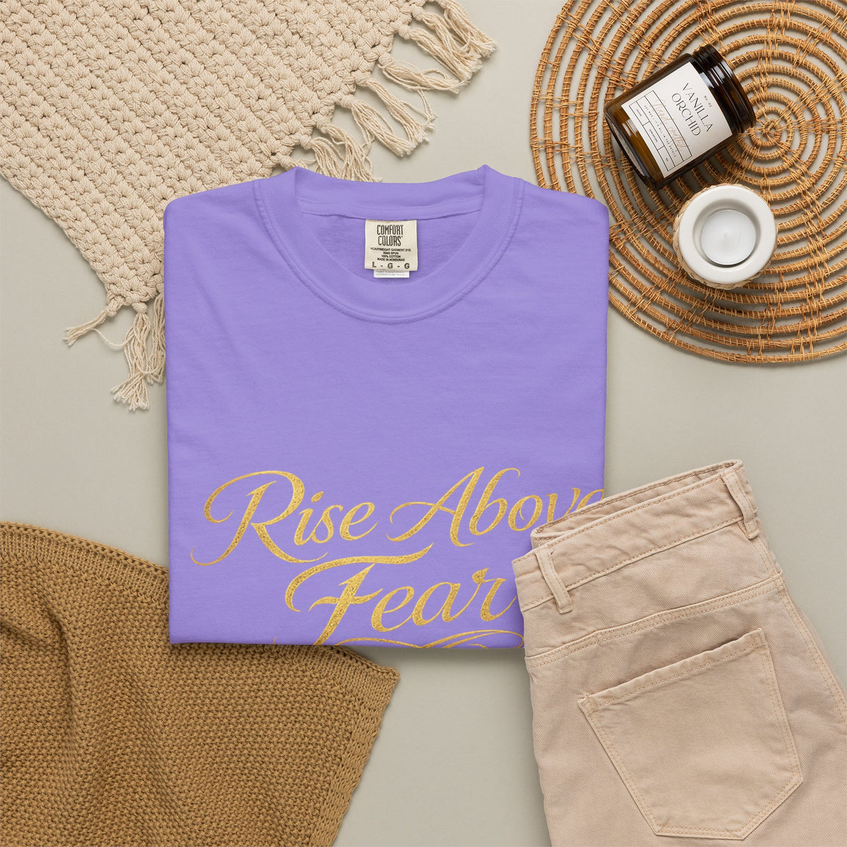 Rise Above Fear T-Shirt — Inspirational Script Graphic Tee