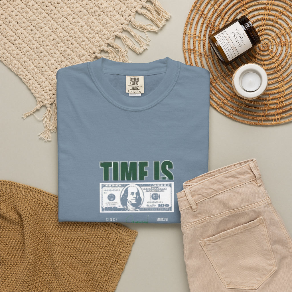 Money Vibe T-Shirt — "TIME IS" Graphic Dollar Bill Tee