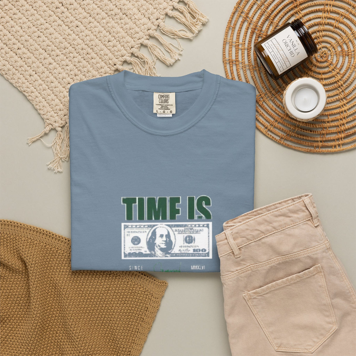 Money Vibe T-Shirt — "TIME IS" Graphic Dollar Bill Tee