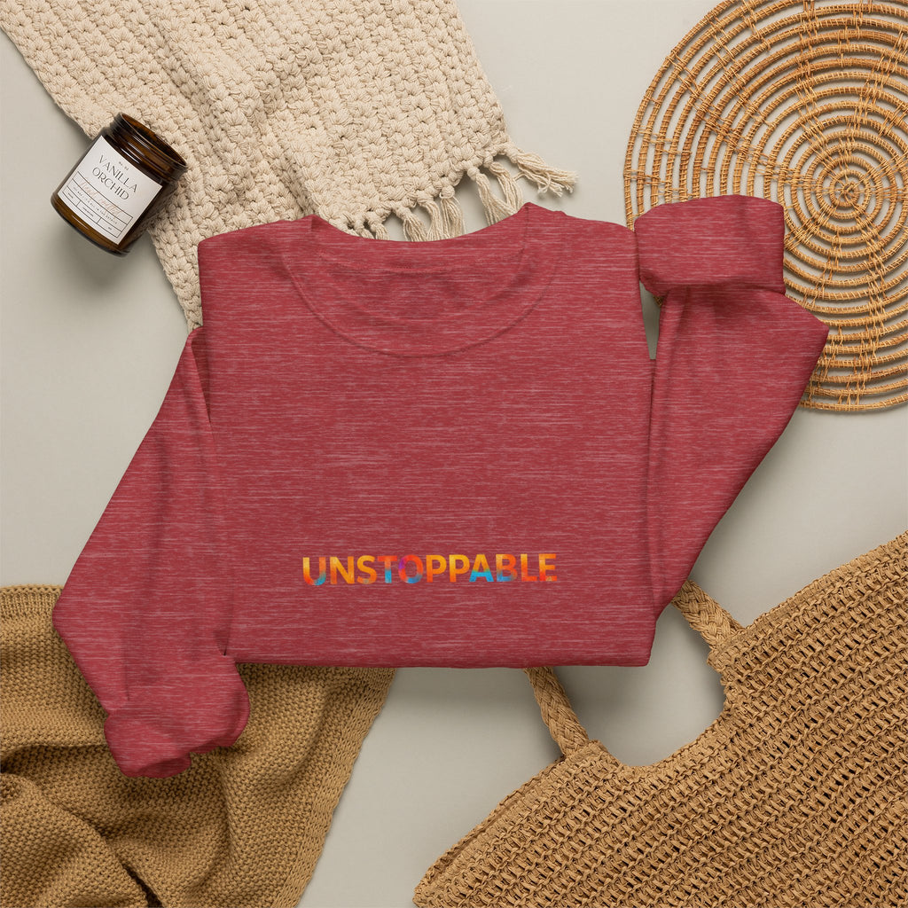Unstoppable Crewneck Sweatshirt — Inspirational Rainbow Text Pullover