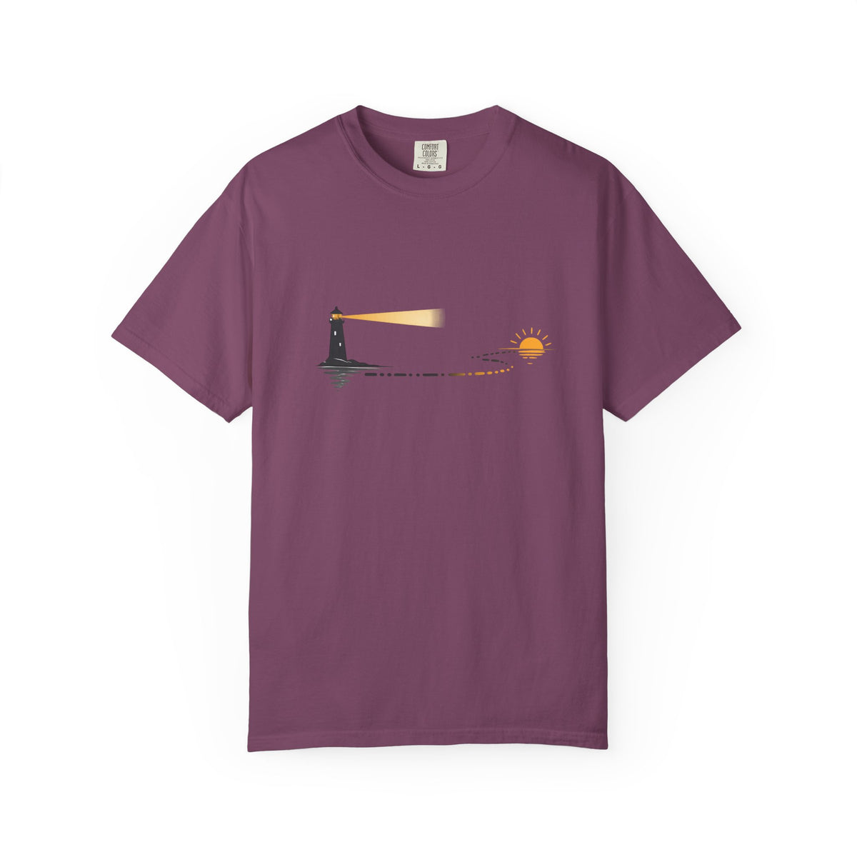 Lighthouse Sunset T-Shirt — Nautical Coastal Tee with Beacon Graphic