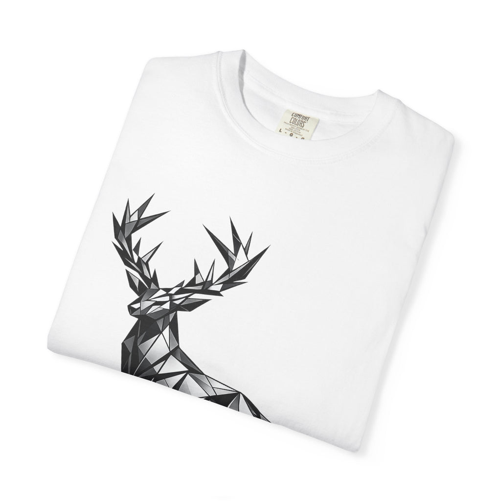 Geometric Stag T-Shirt — Black Polygon Deer Graphic Tee