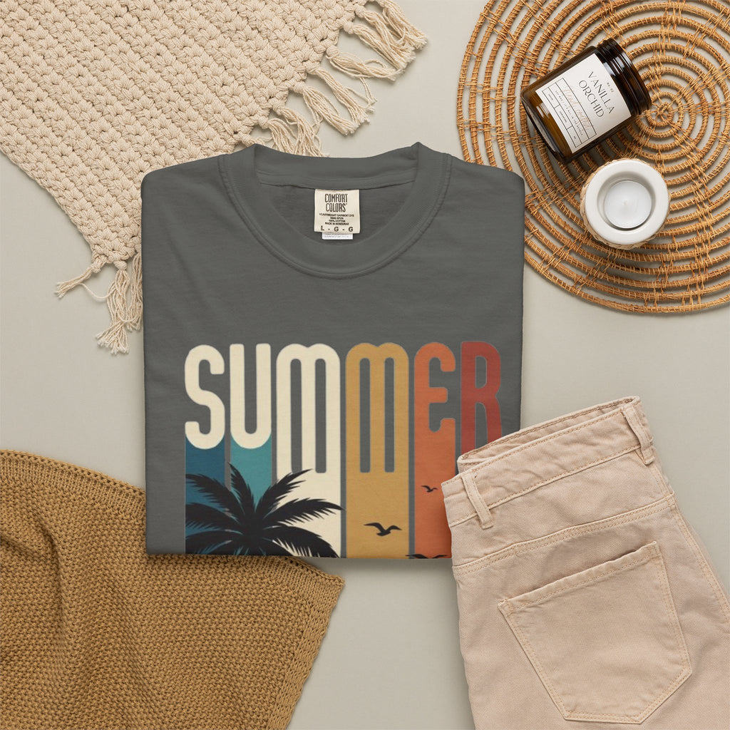 Summer Motorcycle Tee — Retro Palm Tree Beach Graphic T-Shirt