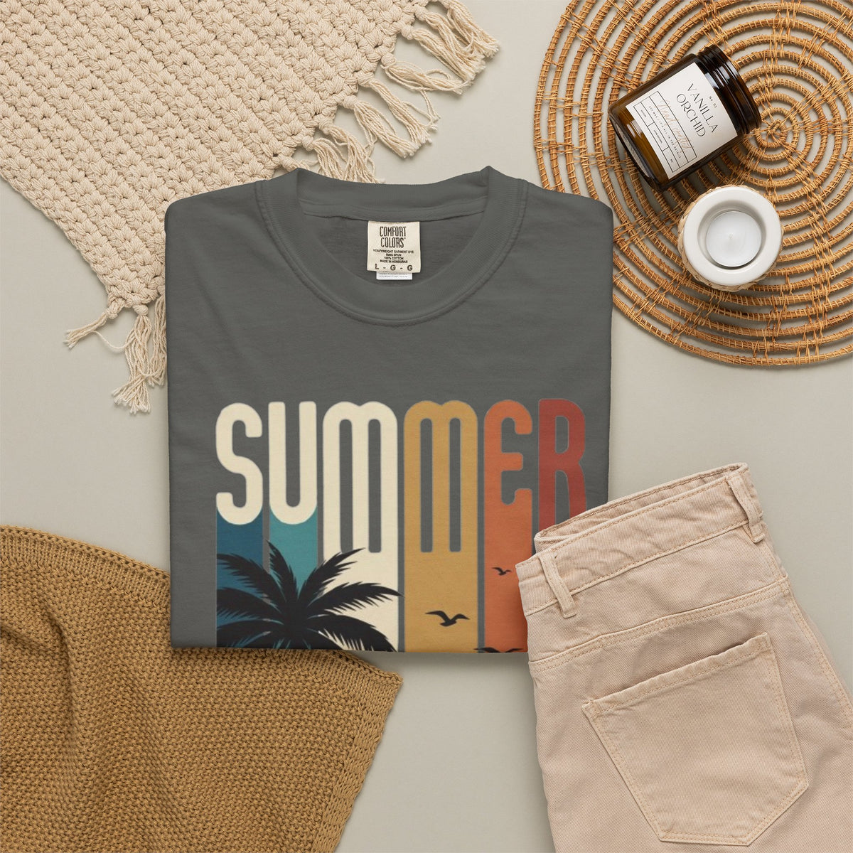 Summer Motorcycle Tee — Retro Palm Tree Beach Graphic T-Shirt