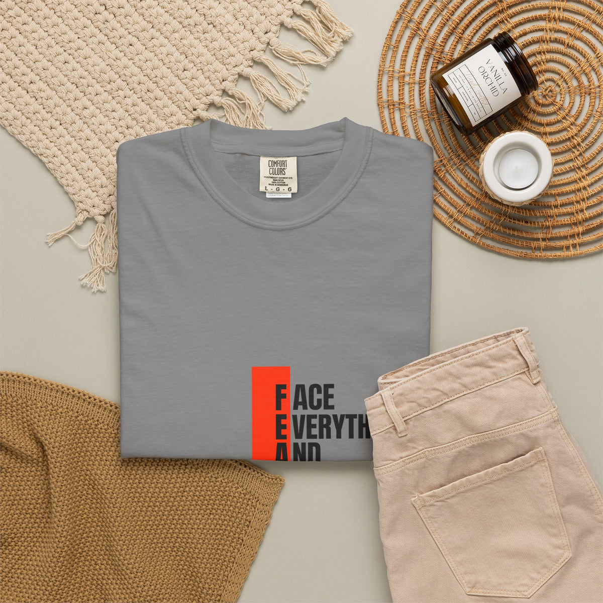 Motivational T-Shirt — "FEAR: Face Everything And Rise" Bold Red Accent