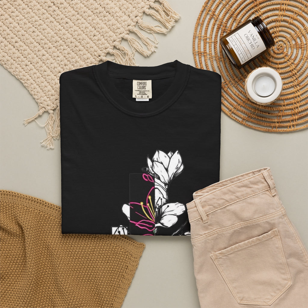 Floral Minimalist T-Shirt — Black Bar Magnolia Graphic