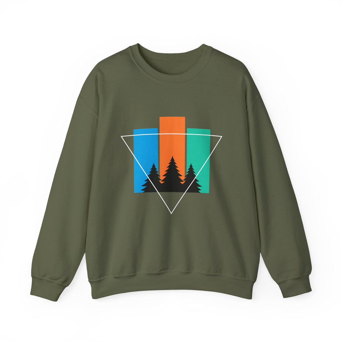 Retro Forest Crewneck Sweatshirt — Colorblock Trees Graphic