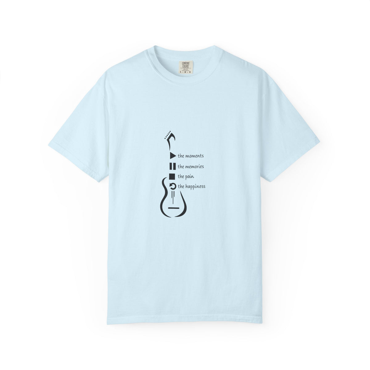 Guitar Silhouette Tee — "Our Moments, Our Memories, Our Music, Our Happiness"