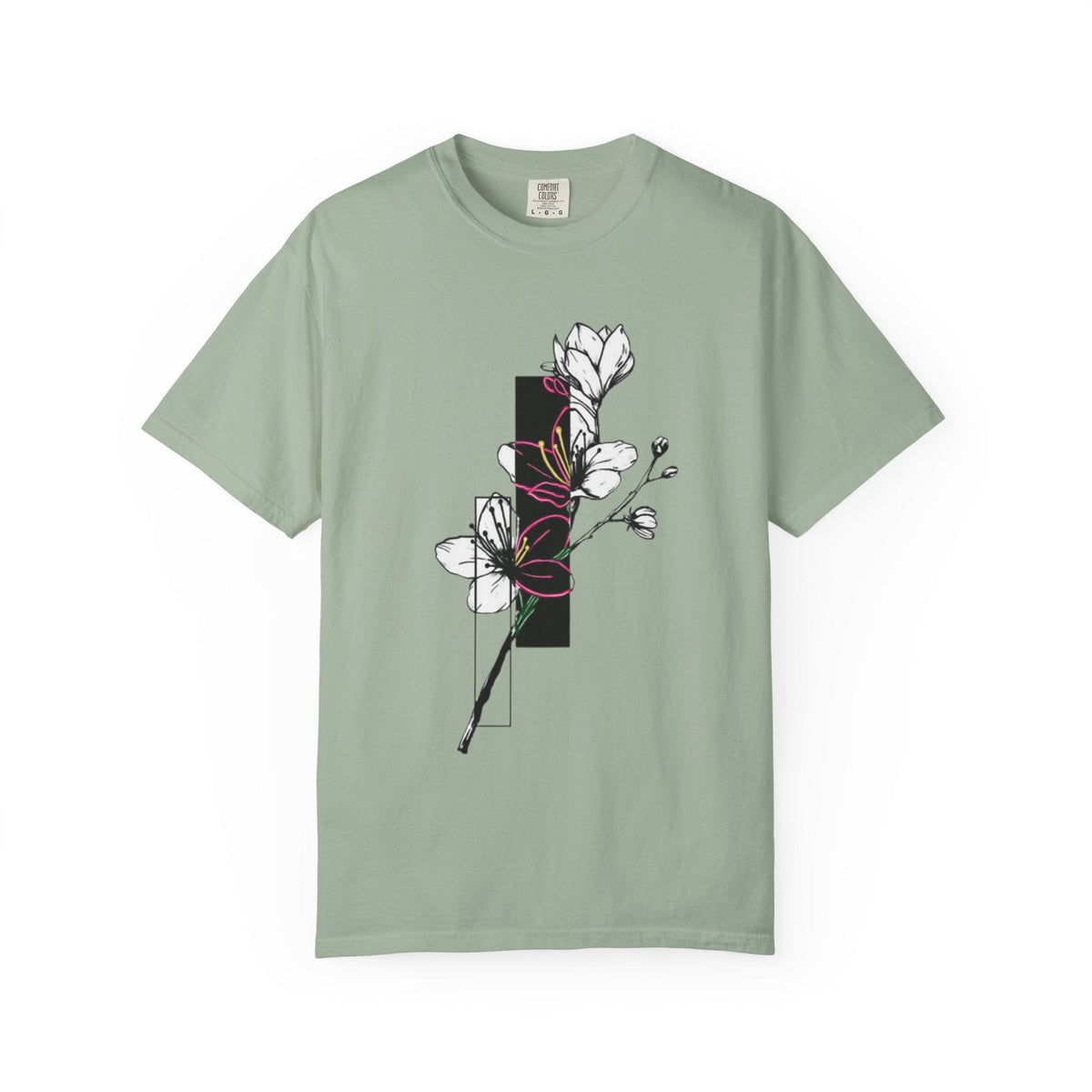 Floral Minimalist T-Shirt — Black Bar Magnolia Graphic