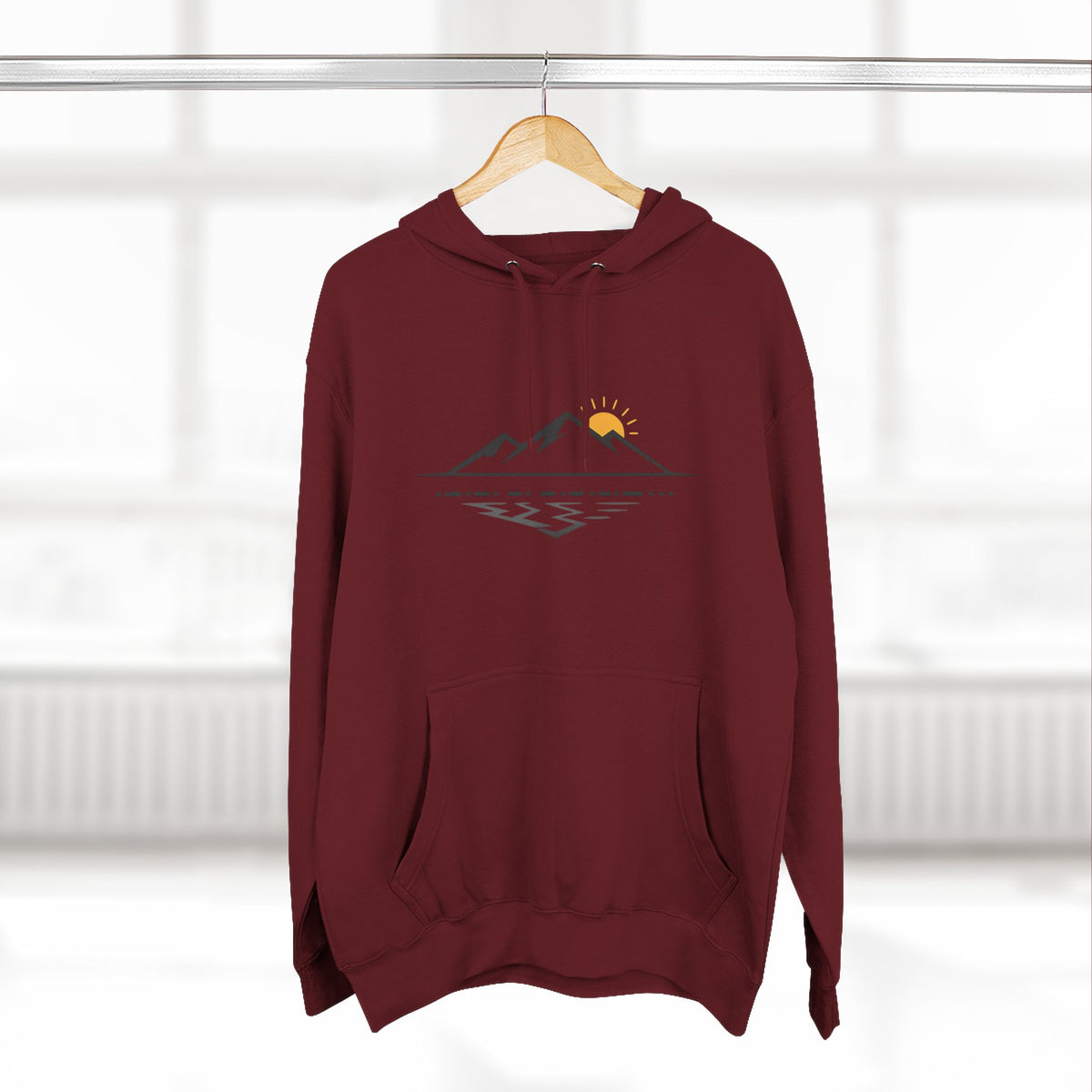 Mountain Sunrise Hoodie — Minimal Outdoor Graphic Pullover