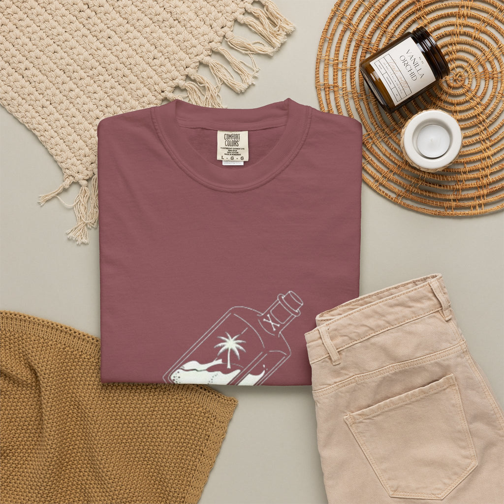Pocket Island T‑Shirt — Minimal Bottle Isle Graphic Tee