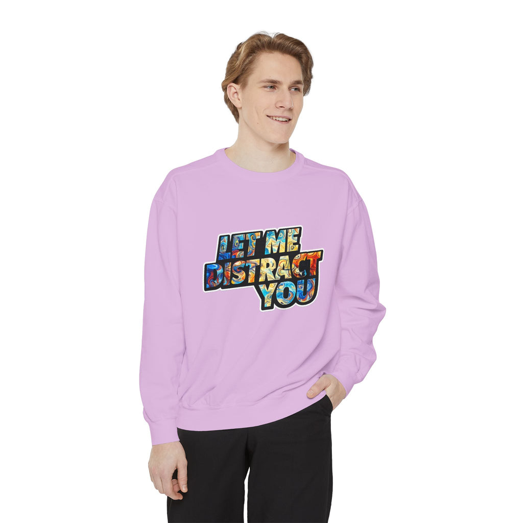Let Me Distract You Sweatshirt — Colorful Retro Graphic Crewneck
