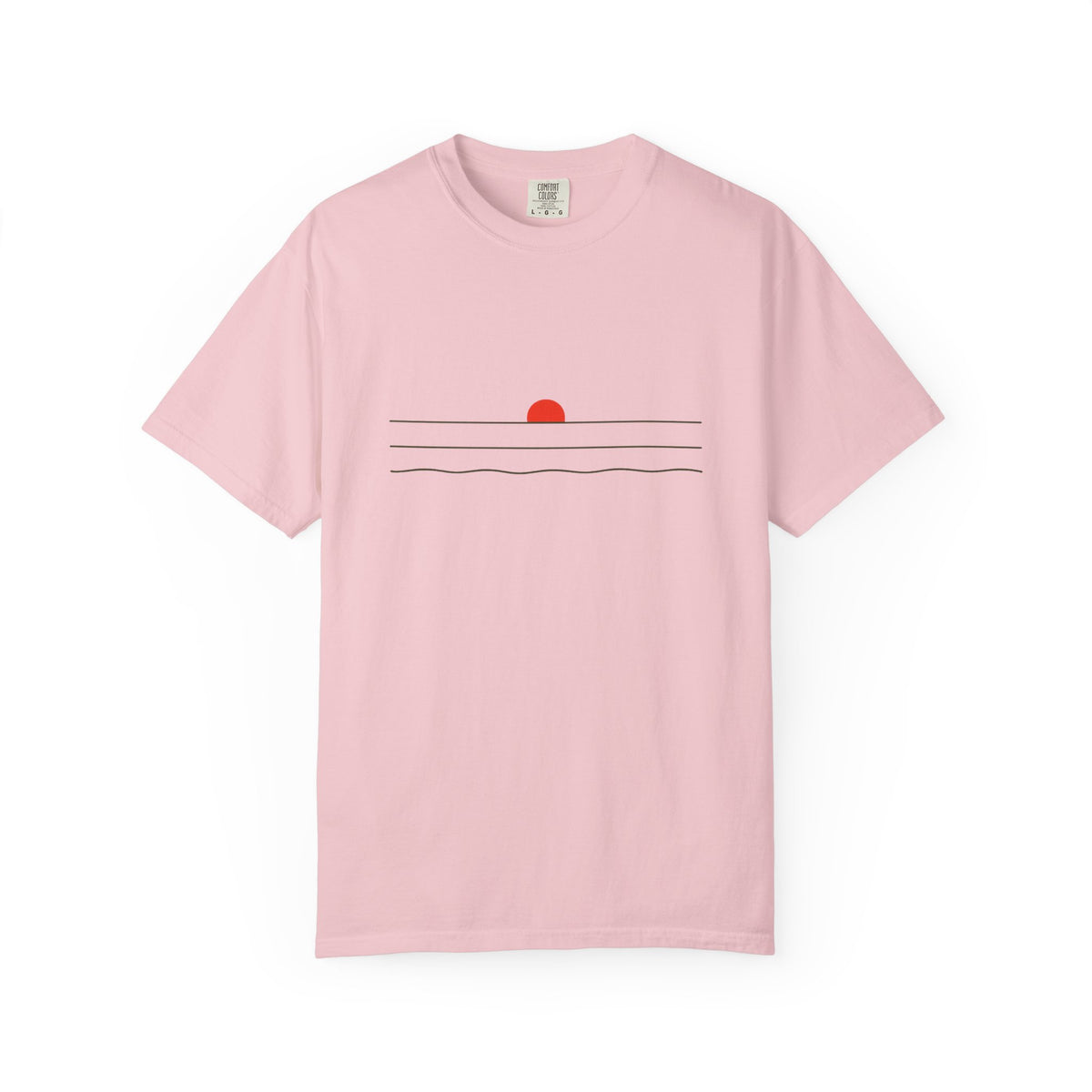 Sunset Minimalist T-Shirt — Red Sun Over Wavy Lines Tee