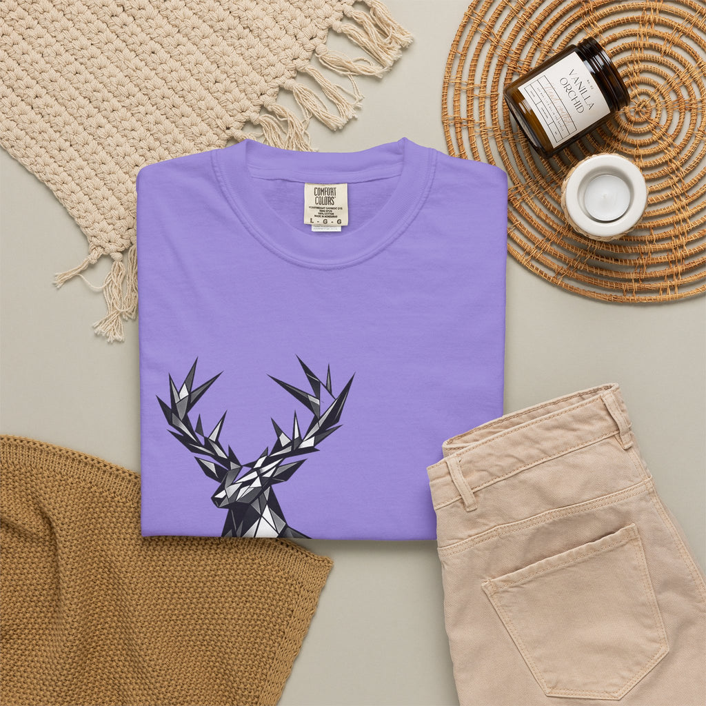 Geometric Stag T-Shirt — Black Polygon Deer Graphic Tee
