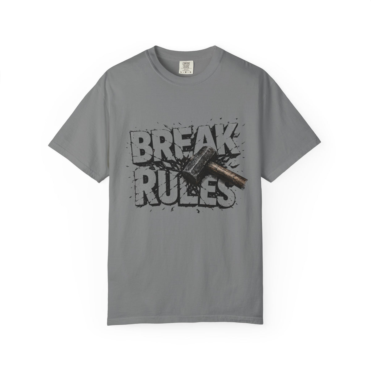 Break Rules T-Shirt — Graphic 'Break Rules' Design with Hammer