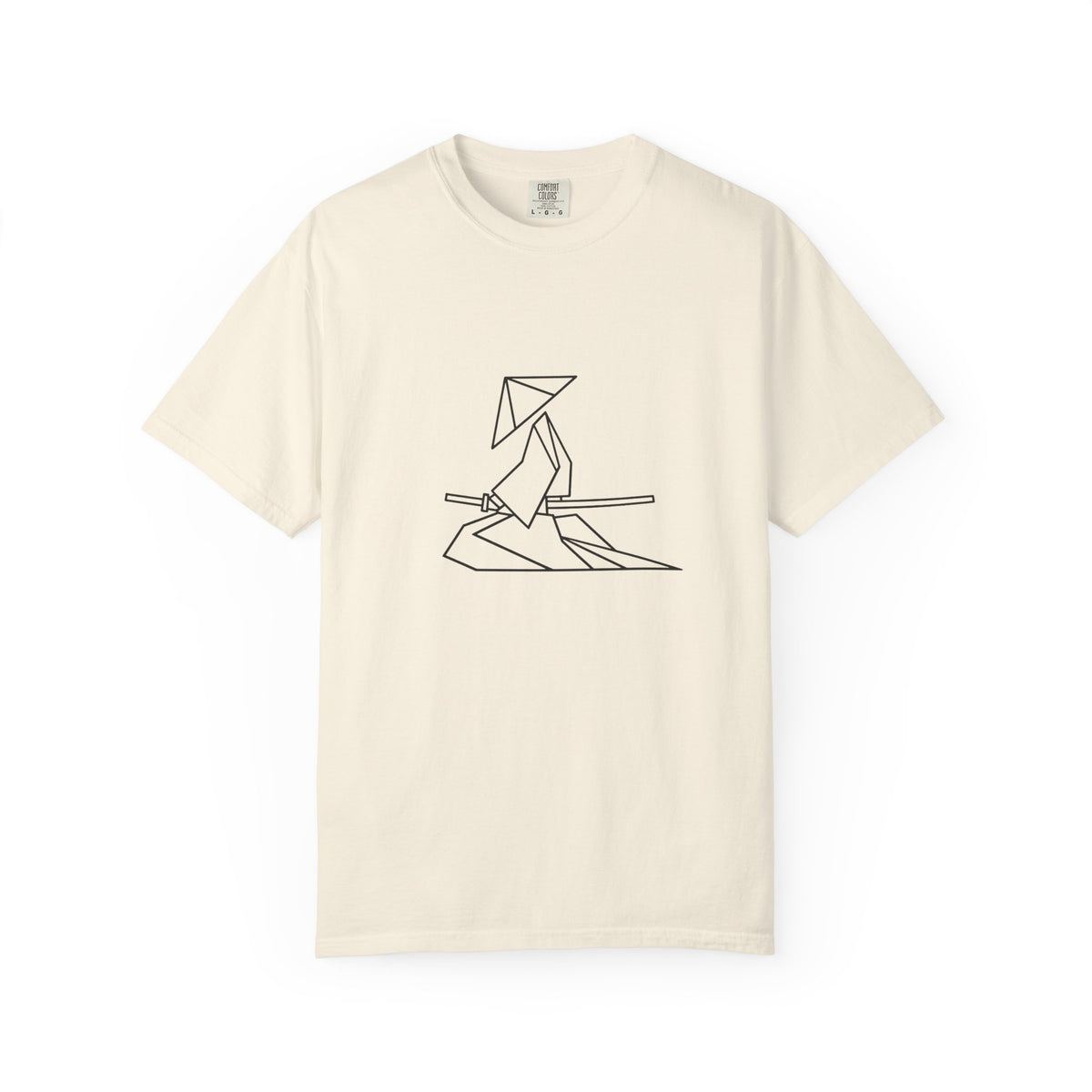 Samurai Line Art T-Shirt — Minimal Origami Swordsman Graphic Tee