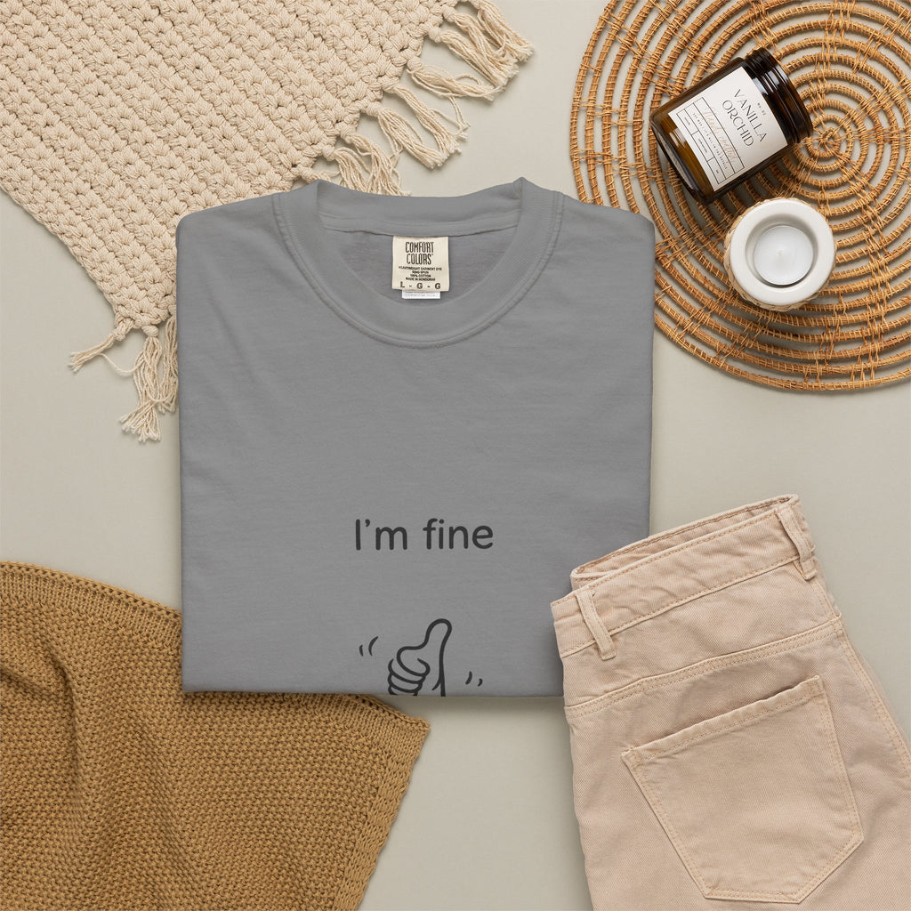 I’m Fine T-Shirt — Minimal Funny Tee with Thumbs-Up Drowning Illustration