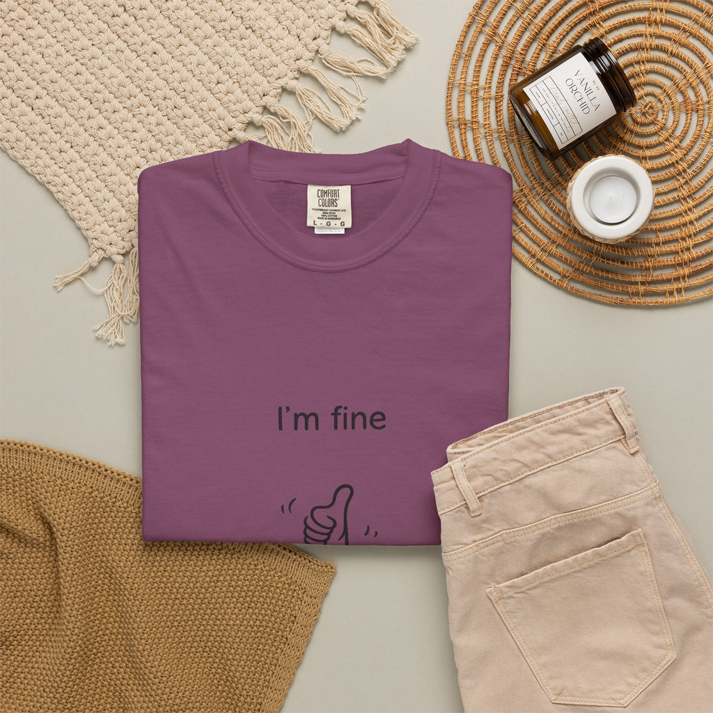 I’m Fine T-Shirt — Minimal Funny Tee with Thumbs-Up Drowning Illustration