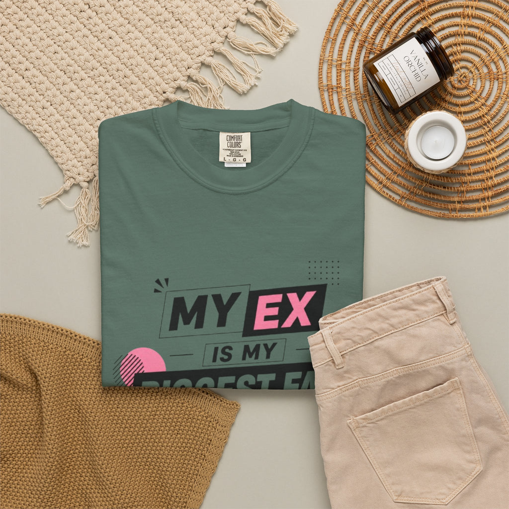 Funny Graphic T-Shirt — "My Ex Is My Biggest Fan" Retro Pink & Black