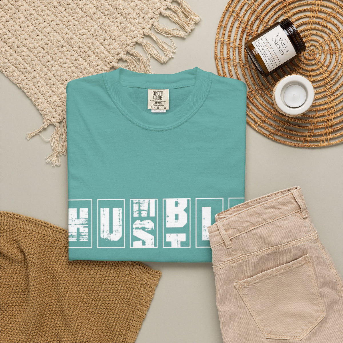 Hustle Block Letter T-Shirt — Vintage Graphic Tee with 'HUSTLE' Design