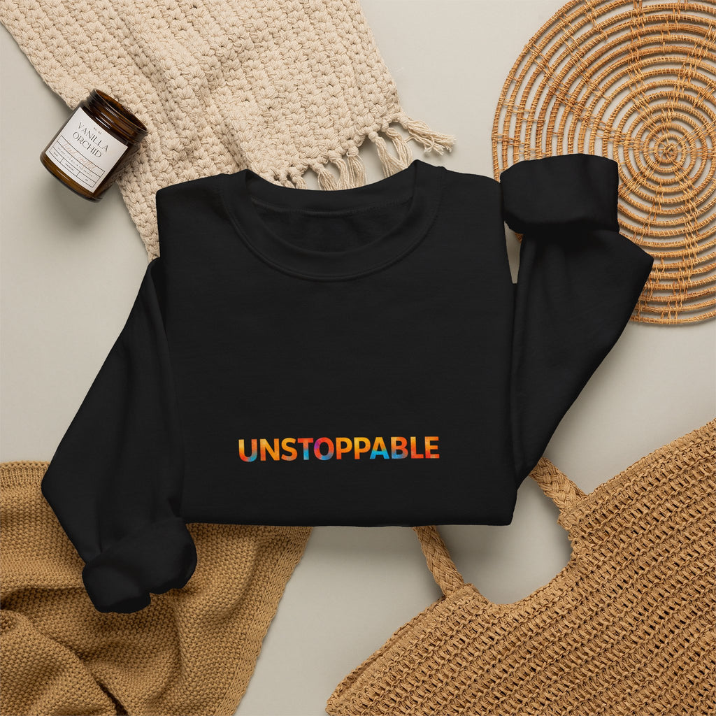 Unstoppable Crewneck Sweatshirt — Inspirational Rainbow Text Pullover